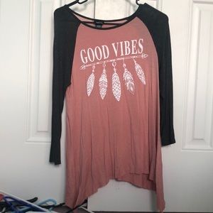 pink and grey good vibes shirt